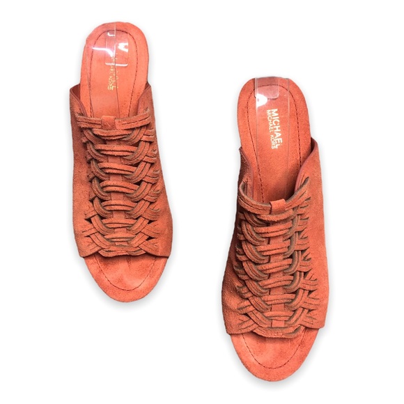 MICHAEL Michael Kors Westley Mule Suede Cinnamon Platform Stacked Heels  9 M - Picture 7 of 16